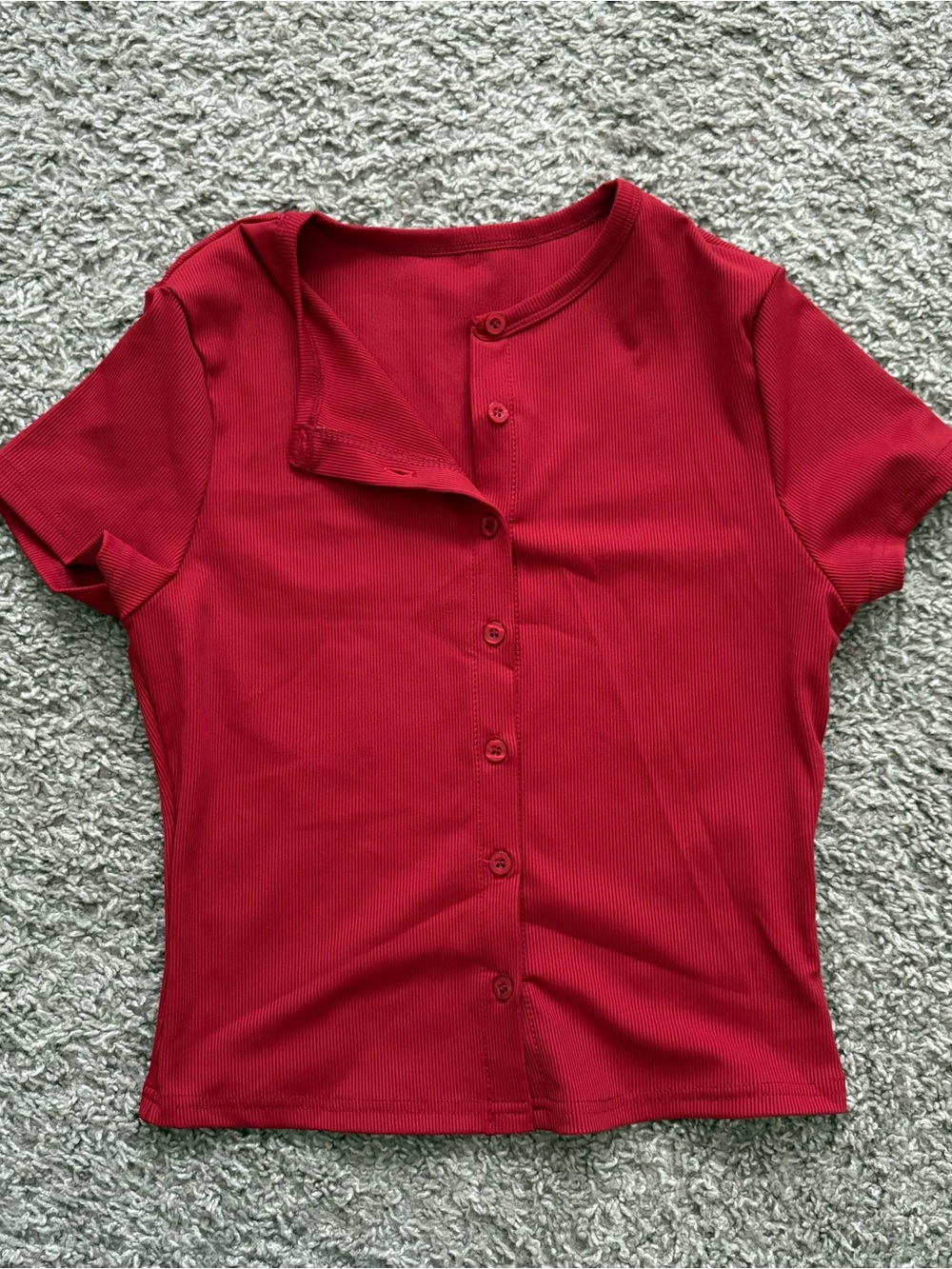 Women’s Red Button-Front Ribbed Top